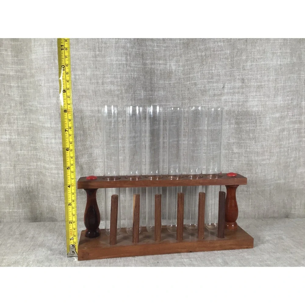 Test Tube rack Good Vintage Wood Glass 6-Tube Propagation Station Spice Holder